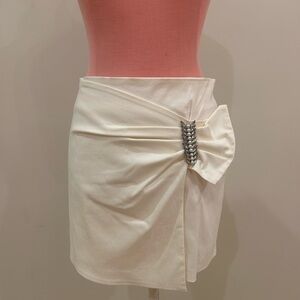 Zara Cream Draped Mini Skirt with Rhinestone Accent